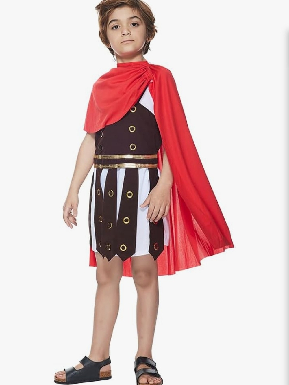 Red Roman Warrior Kids Costume with Gold Accents